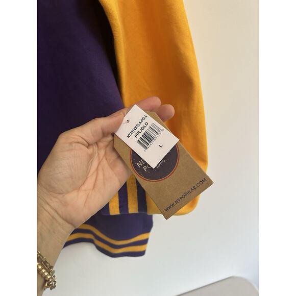 New York Popular Los Angeles Crew Neck Sweatshirt Men's Size Large Purple Yellow - Picture 4 of 9